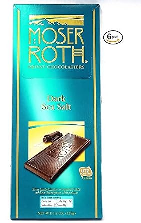 Boxed 6 Pack ~Dark Sea Salt~ Moser Roth Fine German Chocolate Bar ~ With Bonus Sample!