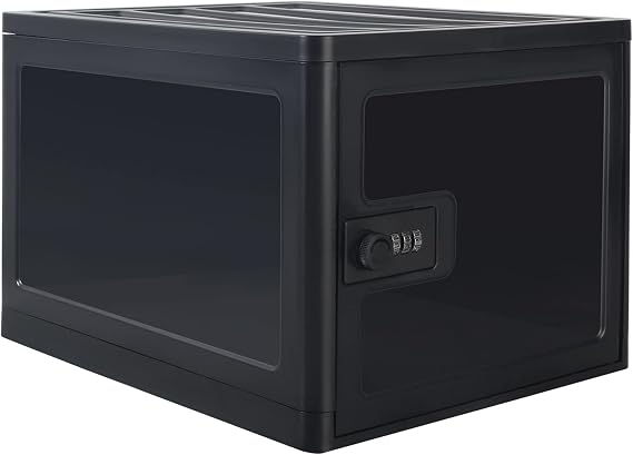 Large Lockable Clear Storage Box, Tablet Phone Jail (Black)