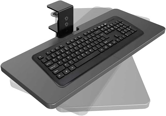 Large Under Desk Swivel Keyboard Tray, 360° Extra Sturdy Desk Swivel Clamp, Ergonomics Desk Extender Tray, Keyboard Shelf and Mouse Platform for Typing in Home, Office Work, 23 x 10 Inch - Black
