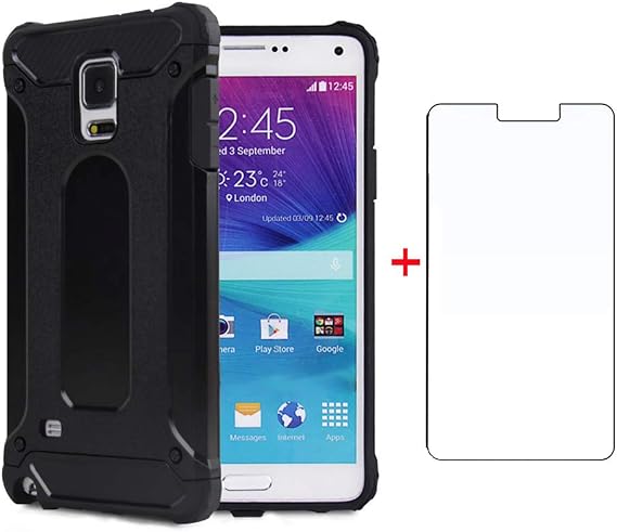 Phone Case for Samsung Galaxy Note 3 with Tempered Glass Screen Protector Cover and Cell Accessories Heavy Duty Rubber Rugged Dual Layer Slim Silicone Soft Glaxay Note3 N9005 Women Men Cases Black