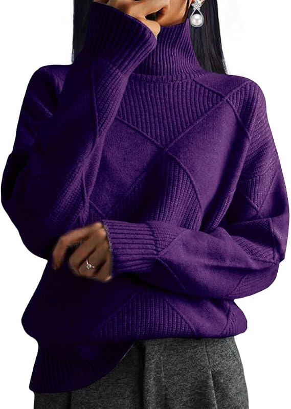 Turtleneck Sweater for Women 2024 Fall Trendy Oversized Sweater Tops Long Sleeve Cable Knit Pullover Sweaters