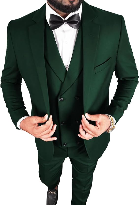Green Tuxedo for Men - 3 Piece Formal Dress Slim Fit Single Breasted Beach Wedding Tuxedo Suit Set