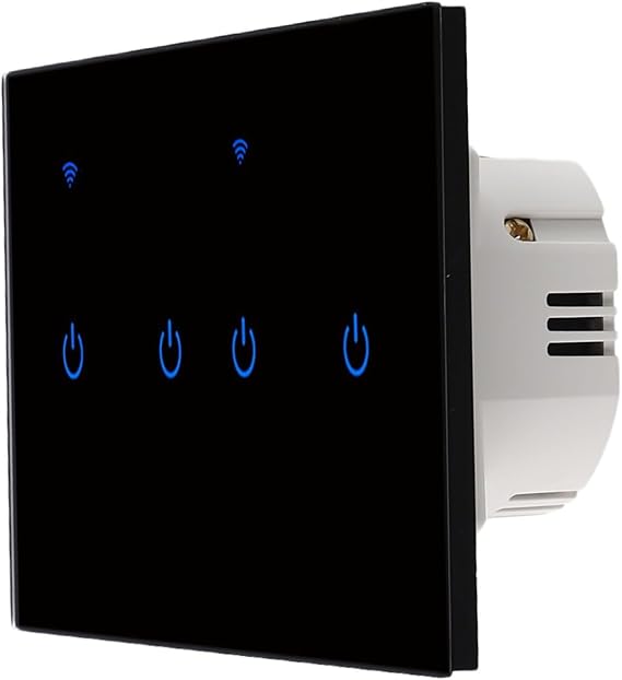 Smart Home Touch Switch, Wall Mount Smart Light Switches WiFi Dimmer Switch with Tempered Glass Panel For Tuya App Remote Voice Control 2-8 Gang(4 Gang-Black)