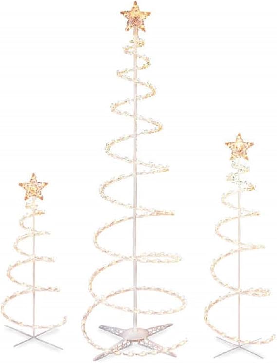 Set of 3 Lighted Spiral -Christmas- Trees - 3 Ft 4 Ft and 6 Ft - Winter Wonder Lane