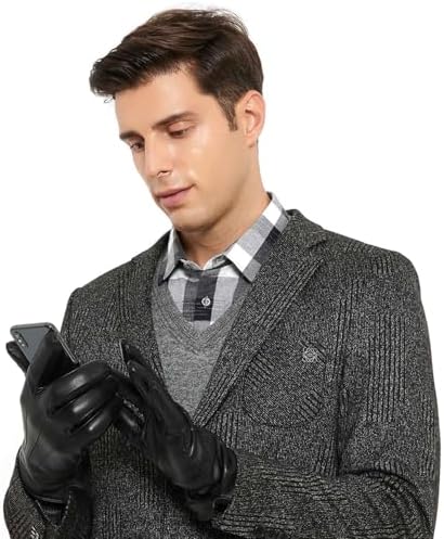 ZLUXURQ Mens Soft Lambskin Leather Touchscreen Winter Driving Gloves Cashmere Lined,comfortable and warm.