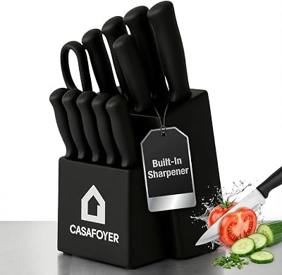 15-Piece Kitchen Knife Set with Block & Built-In Sharpener – Professional Chef Knife Set, Stainless Steel Knives Set for Kitchen, Steak Knives, Durable Kitchen Tools & Essentials