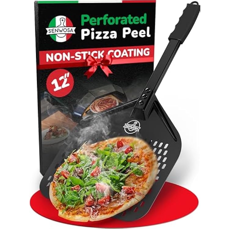 Non-stick Pizza Peel 12 inch Excellent Slide-Off & Easy Cleanup Perforated Metal Base with Safe Ceramic Coating