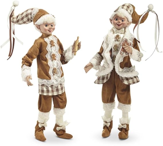 Raz Imports 2024 Gingerbread Lane 16"" Posable Gingerbread Elf, Assorted of 2, Brown, 4402413