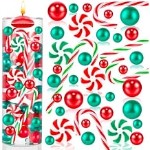 120 Pcs Christmas Vase Filler, Floating Green Red Fake Candy Cane Beads Pearls for Vases for Table Decorations Centerpieces