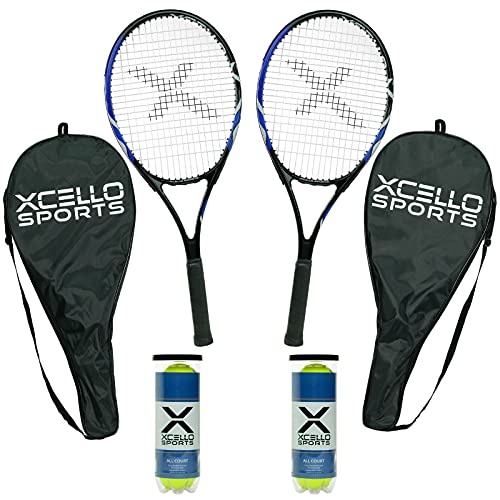 2-Player Aluminum Tennis Racket Set - Includes Two Rackets. Six All Court Balls, and Two Carry Cases - Available in 23 or 27