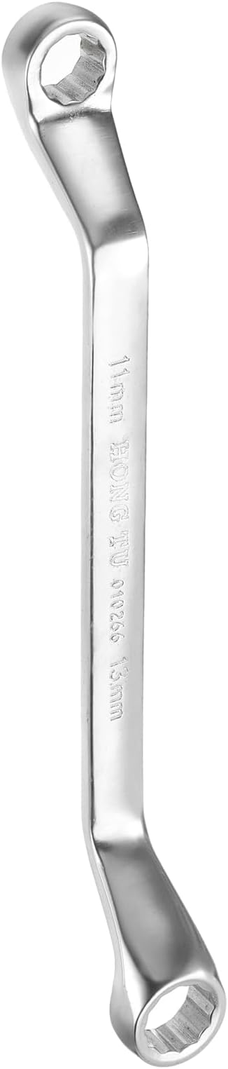 sourcing map Offset Extra Long Box End Wrench 11 x 13 mm Metric 12 Point 75 Degree Offset Double End Box Ratcheting Wrench Carbon Steel Polished Long Spanner Tools
