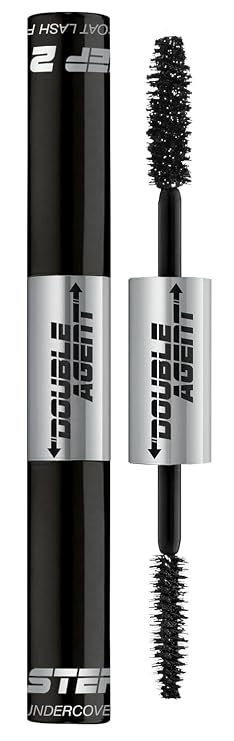 Palladio Double Agent Lash Extender Undercover Fiber Booster Mascara, dual lash system, increase eyelash length and volume, boost lashes for a bold dramatic look, voluminous makeup mascara, Jet Black
