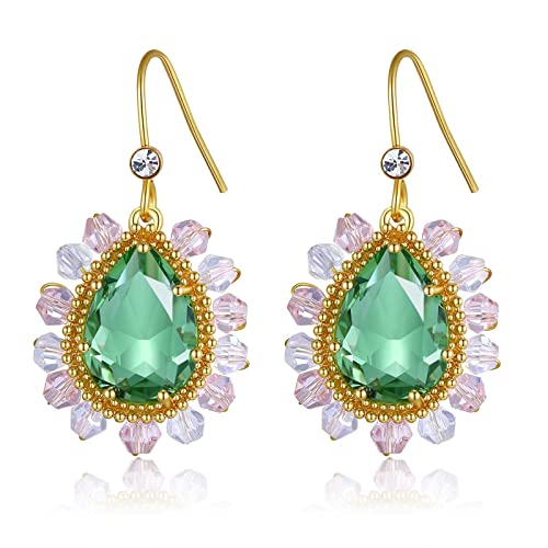 Handmade Tropical Fancy Acrylic Green Crystal Earrings for Women, Lightweight Teardrop Dangle Earrings with 14k Gold Plated Hypoallergenic Hooks for Summer Beach Holiday