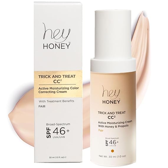 Hey Honey Trick and Treat CC2 Cream SPF 46 | Active Moisturizing Color Correcting Cream with Honey & Propolis | Best Cover For Rosacea, Skin Redness & Mature Skin | Cruelty-Free | 1 oz (Fair Tone)