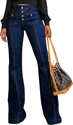 yoeasy Womens Flare Bell Bottom High Waist Jeans Vintage Stretch Bootcut Denim Trouser with Pocket
