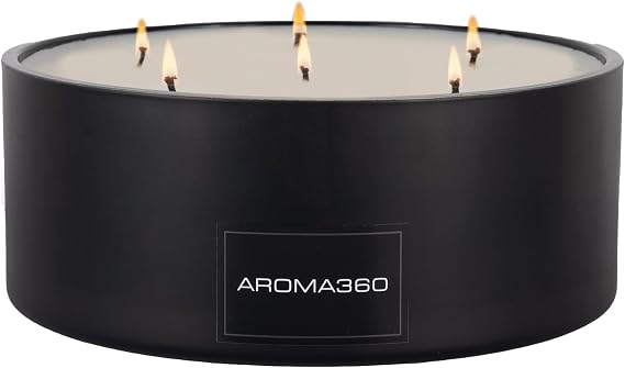 Aroma360 - Iris 50oz Candle - Luxury Scented Candles with Essential Oils - Notes of Cassis, Cool Blackcurrant and Bulgarian Rose - Aromatherapy - Soy Candles - 295hr Burn (Black)