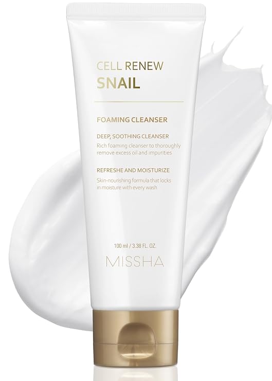 MISSHA Cell Renew Snail Foaming Cleanser Korean Face Wash 3.38 oz | Mucin-powered lather helps rinse away buildup, support hydration and elasticity, and leave a refreshed glow.