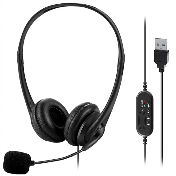 PC Laptop USB Headsets with Microphone Mic,Computer Wired Office Work Headphones (black slender)