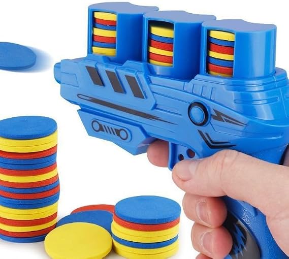 Soft Bomb Gun, Toy Sponge Gun, Toy Gun, Includes Approximately 30 Frisbees, Kids, Pets, Curiosity, Easy Operation, Blue