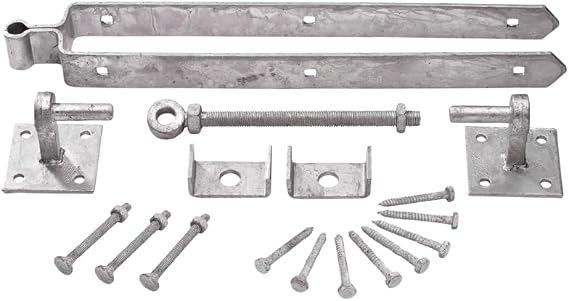 Adjustable Field Gate Hinge Set 12" 18" or 24" Band Hinges Galvanised Steel 100mm X 100mm Hooks on Plate Fits 3" Gates Heavy Duty with Fixings Farm Field Gate Hardware (24" (600mm))