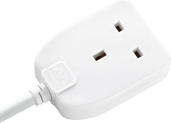 Masterplug One Socket Single Extension Lead, 10 Metre Cable, Unswitched, 1-Way Plug Extension Cable, Basic Power, White, 13A, 1G, 10m, BOG10
