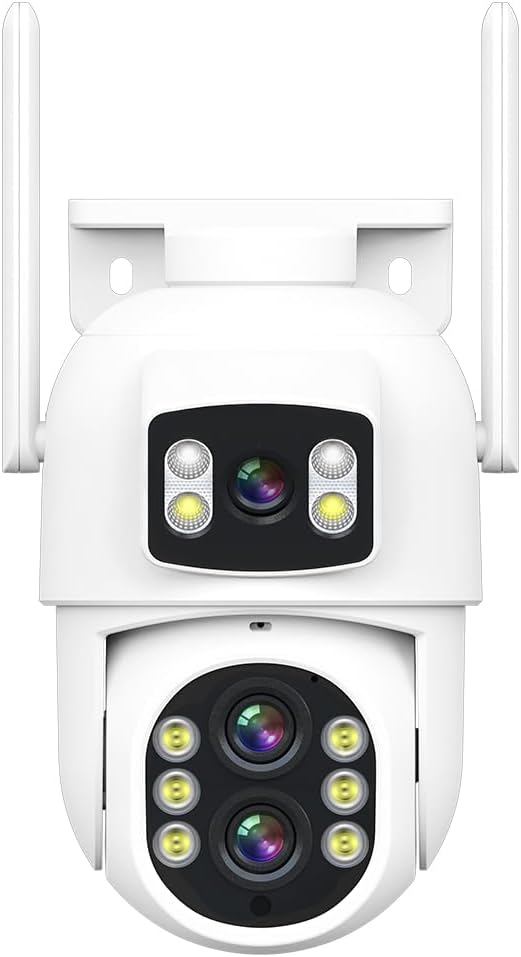 5MP Dual Lens Dual Screen Outdoor Security Camera, Humanoid Motion Detection / Sound & Lighting Alarm / P 350 T 90/ Zoom x 10/ Night Full Color / 2-Way Audio Wireless WiFi Smart Home IP PTZ Camera