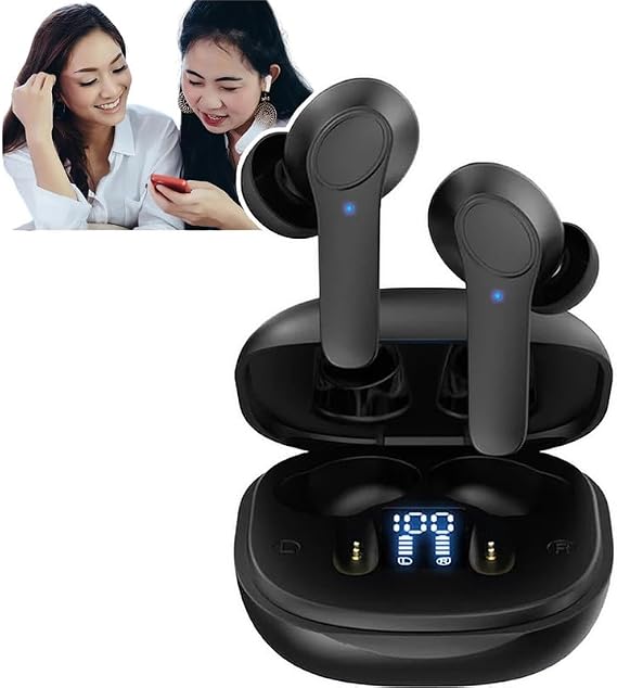 Translator Earbuds, Noise Canceling Translator Headset with Digital Display, Supports 74 Languages 70 Accents, Smart Translation Device with APP (Black)