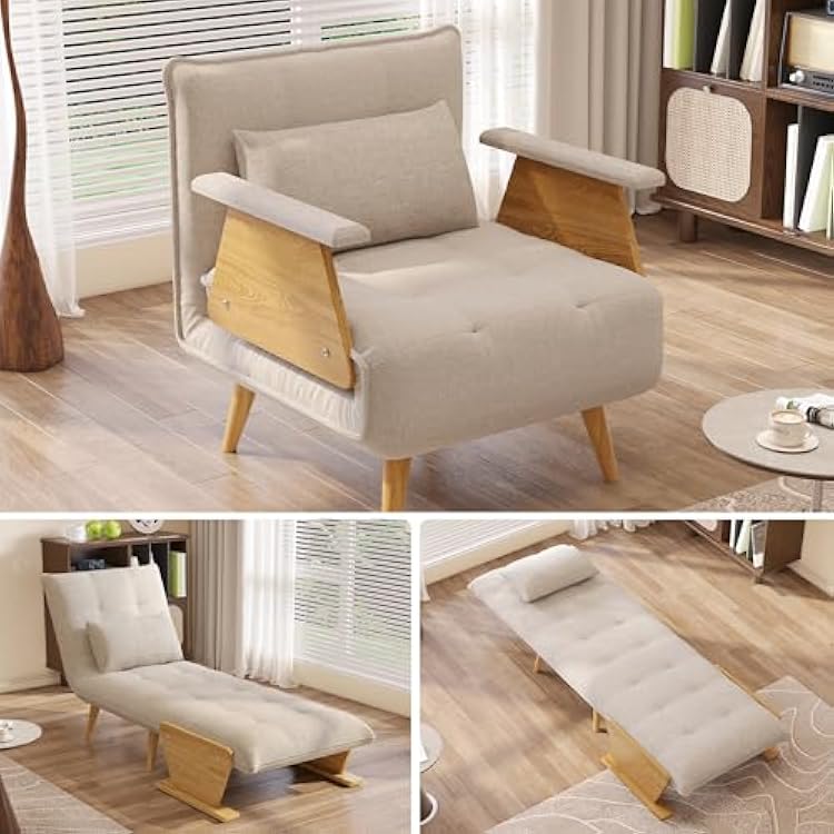 Convertible Sleeper Chair for Small Spaces, 3-in-1 Convertable Single Chair Bed for Adults, Fold-Out Futon Sofa Sleeper That Turn into Beds, Adjustable Backrest76.6 D X 29.2 W
