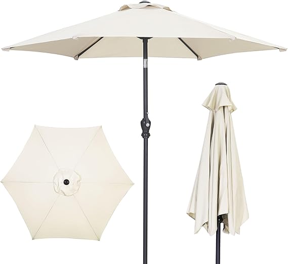 GDY 7.5FT Patio Umbrella Outdoor Table Umbrella,Market Umbrella with Push Button Tilt and Crank for Garden, Lawn, Deck, Backyard & Pool (Beige)