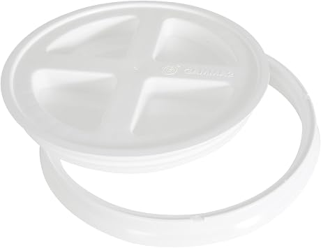 Gamma2 Seal Bucket Lid Food Grade Pet Food Storage Container Twist Lock Lid, 10" Diameter Fits Most 2 Gallon Buckets, White, Made in USA