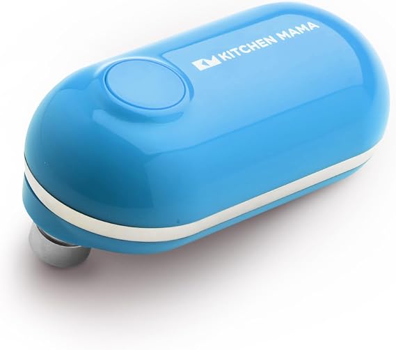 Kitchen Mama Mini Electric Can Opener, Blue | Smooth Edge, One Press Opens, Ultra-Compact Portable, Hands-Free Cordless, Battery Operated
