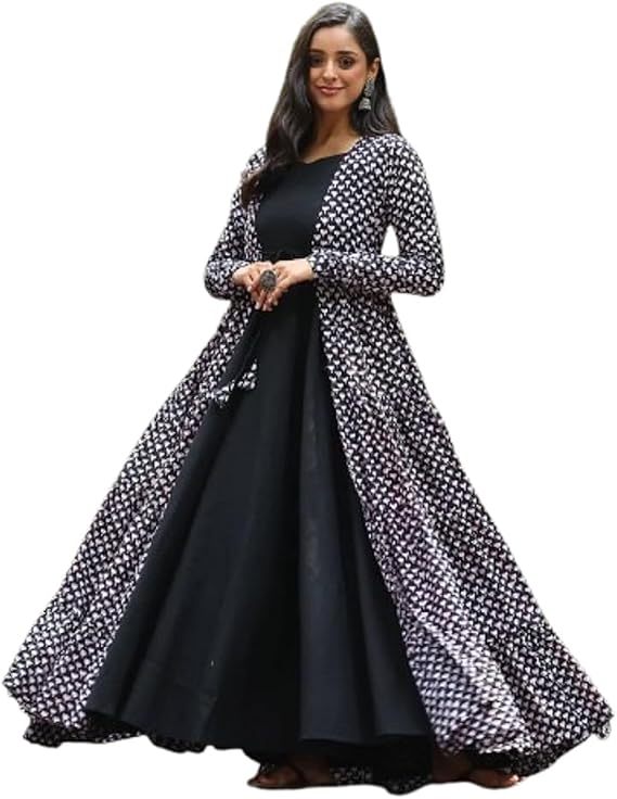 Indian Women's Printed Kurta Kurti Top Tunic Casual Evening wear Anarkali Kurta Set with Dupatta