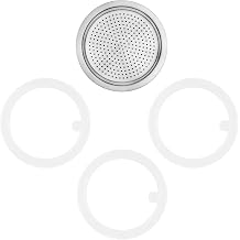 wedrink 1 Filter and 3 Silicone Moka Pot Gasket Seals Replacement for Stainless Steel Moka Pot and Stovetop Espresso Coffee Maker (4 Cup)