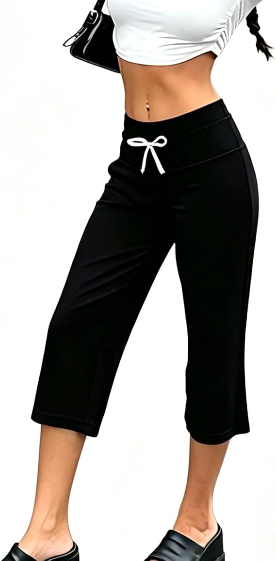 Yoawdats Fold Over Capri Yoga Pants for Women Low Rise Cropped Gaucho Bottoms