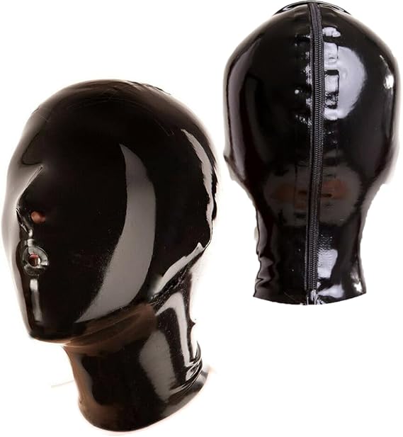 EXLATEX Latex Hood Mask Rubber Catsuit Holes for Mouth and Nose with Zipper 0.6mm Latex Mask