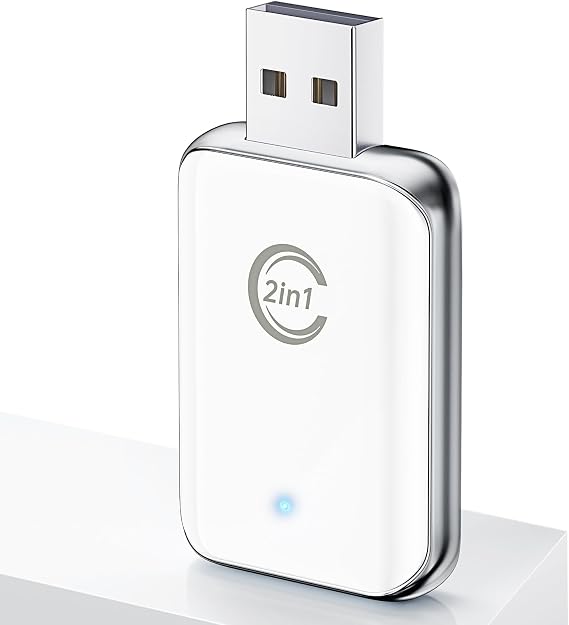 CZOCPOS Wireless Carplay Adapter for iPhone, 2 in 1 Plug and Play Mini CarPlay and Android Auto Adapter for iOS 10 Android 11 and Above, Convert Wired Car Play to Wireless (Pure White)