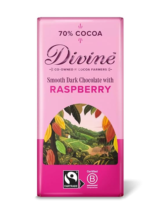DIVINE CHOCOLATE Dark Chocolate 70% Raspberry, 90 GR