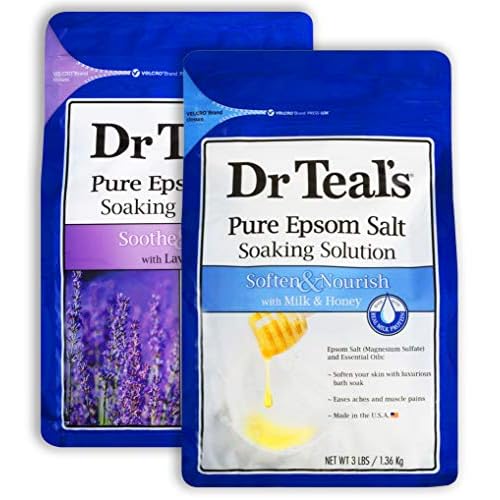 Dr. Teals Epsom Salt Bath Variety Gift Set 2 Pack, 3lbs Ea. - Soothe & Sleep with Lavender, Soften & Nourish with Milk & Honey - Essential Oils Moisturize Skin & Ease Aches & Pains