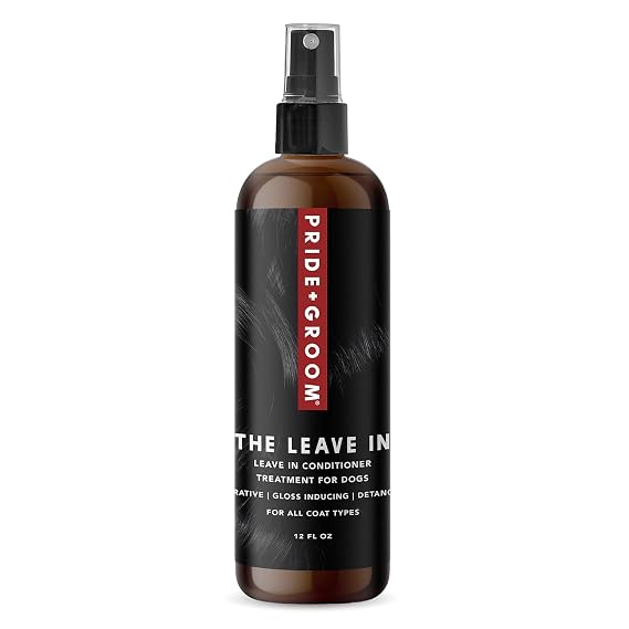 Pride and Groom The Leave in Dog Conditioner and Detangler Spray Made in USA with Clean Ingredients & Signature Scent to Nourish, Moisturize, Repair, Add Shine to All Pet Coat Types 12 fl oz