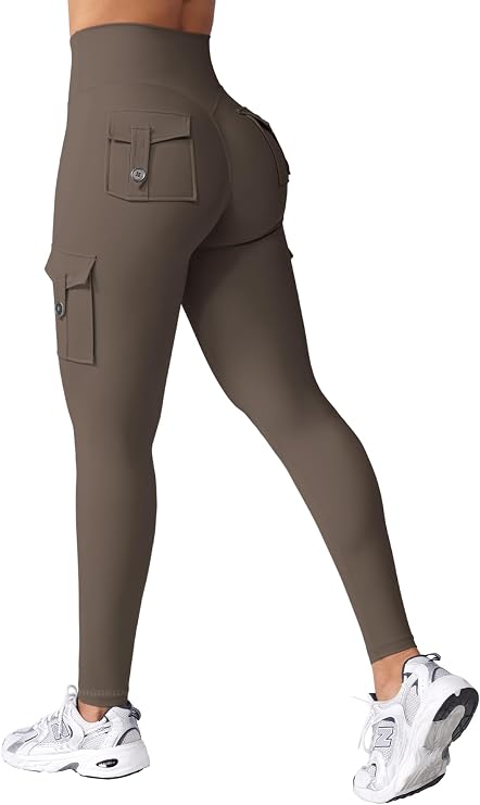 HIGORUN Workout Cargo Leggings with Pockets for Women Hidden Scrunch Butt Lifting Compression Gym Yoga Leggings
