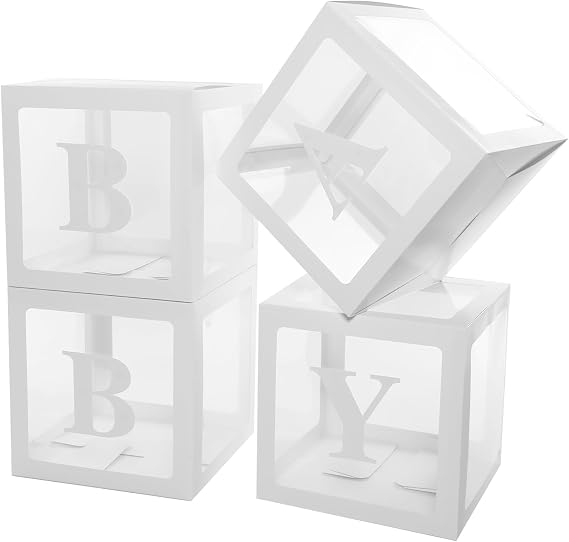 4 Decorative Party Boxes – Balloon Boxes 30 x 30 x 30 cm – Cardboard Material – with Letters – for Birthday and Party Backdrop Decoration