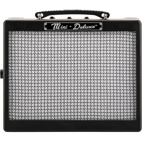 Fender Mini Deluxe Electric Guitar Amp, Mini Guitar Amp, Portable Guitar Amplifier, Guitar Accessories, 3 Watts, Black