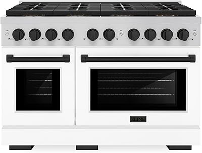 ZLINE Autograph Edition 48 in. 6.7 cu. ft. Paramount Gas Range with 8 Burner DuoPro™ Cooktop and Dual Ovens with White Matte Doors and Matte Black Accents PSGRZ-WM-48-MB
