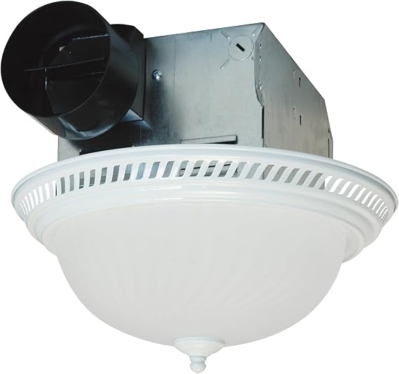 Air King DRLC703 Decorative Round Quiet Exhaust Bath Fan with Light, 70-CFM, White Finish