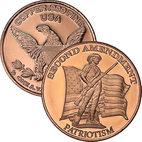Private Mint 1 oz .999 Pure Copper Round/Challenge Coin (Second Amendment ~ Patriotism)