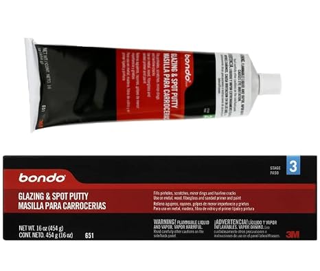 Bondo 651 Glazing & Spot Putty, 1 lb (16 oz) Tube (Pack of 12) Fast-Drying, Non-Staining Automotive Body Repair Filler for Scratches, Pinholes, Minor Dents Adheres to Metal, Fiberglass, Wood