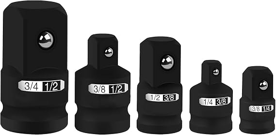 5-Piece Socket Adapter Set，Adapter and Reducer with 1/2" to 3/8", 1/4" to 3/8", 3/4" to 1/2", Heavy Duty Cr-V Steel for Impact Drivers, Wrenches & Ratchets