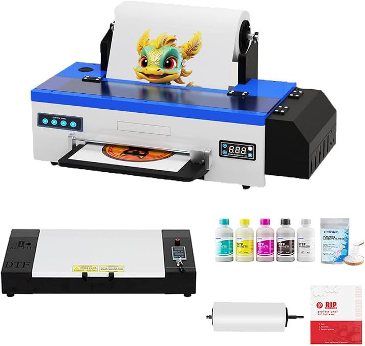 PUNEHOD L1800 DTF Printer with Roll Feeder,Direct to Film Printer with White Ink Circulation for DIY T Shirt Printing (A3 DTF Printer +Oven)