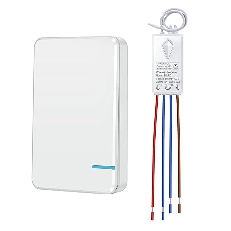 Thinkbee Wireless Light Switch Kit, 1969ft Max Remote Control, Waterproof | Mini Remote Switch, No WiFi Needed, Outdoor 1969ft Indoor 328ft Remote Control for Led Light, Ceiling Lights and Lamps