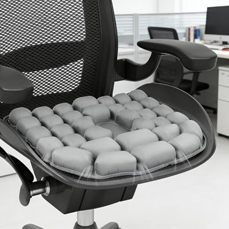 Travel Seat Cushion, 3D Air Inflatable Pressure Relief Cushion for Hemorrhoid and Tailbone Pain Relief, Optimal Support for Long Sitting in Car, Air Travel, Office Chairs, Home Living